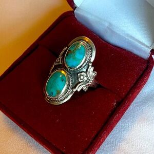 Sterling Silver Vintage Style Turquoise Western Statement Ring 925 Size 9